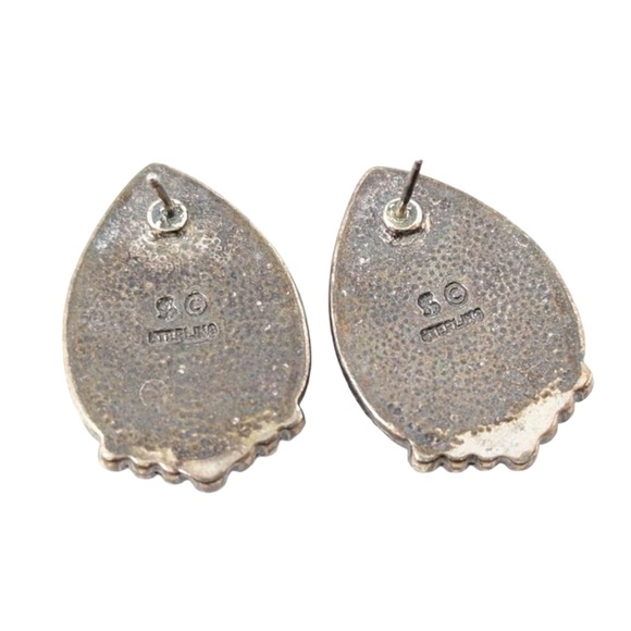 Malachite Pear Shape Sterling Post Earrings Southwest Style Signed “S” EUC - Picture 3 of 5